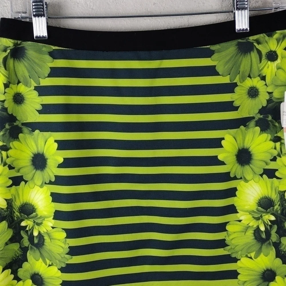 Michael Michael Kors Kiwi Floral Stripe Zipper Back Slip On A-Line Mini Skirt